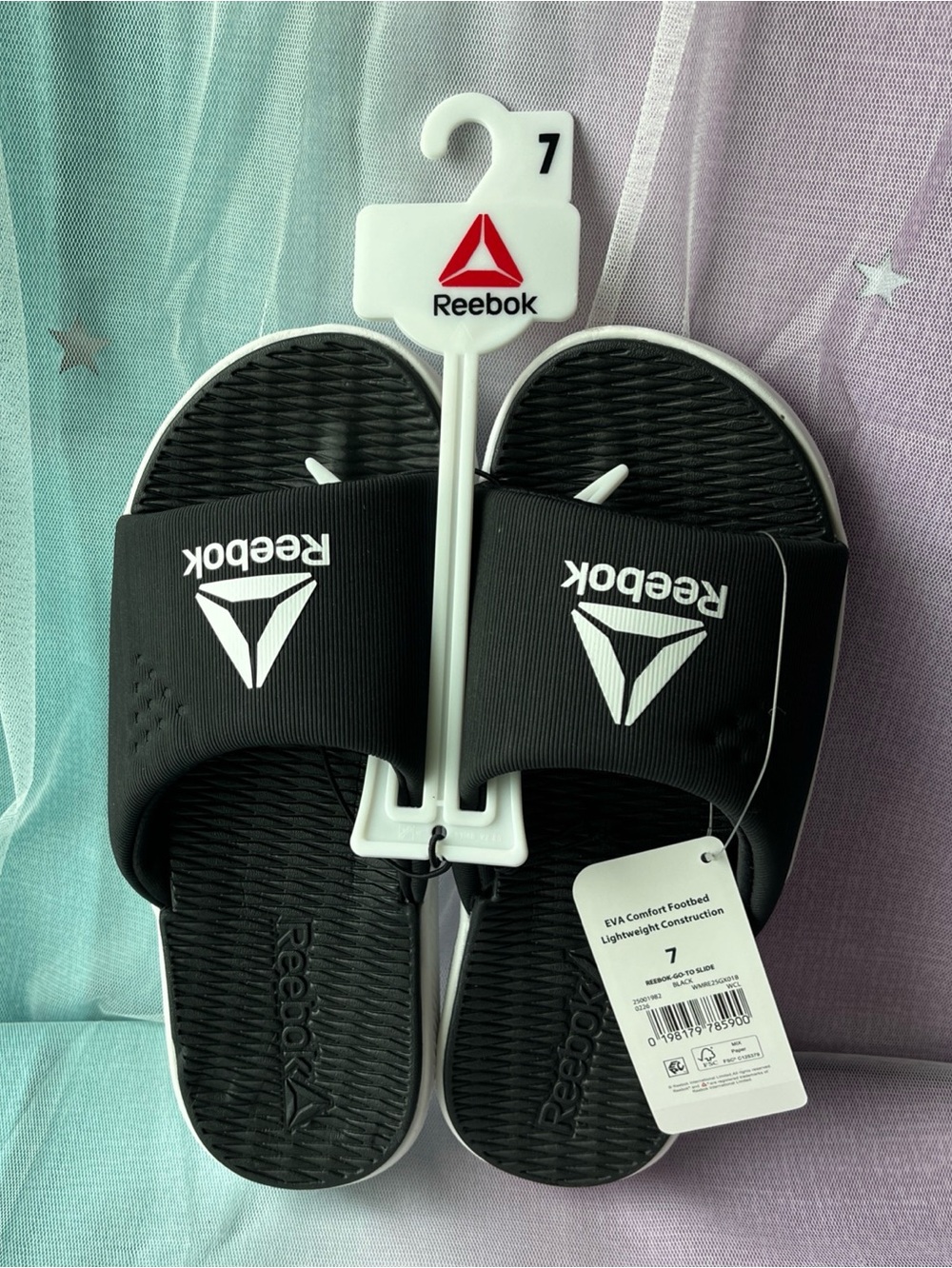 NWT Reebok EVA Confort Lightweight Slides Slip On Sandals Black Women Size 7